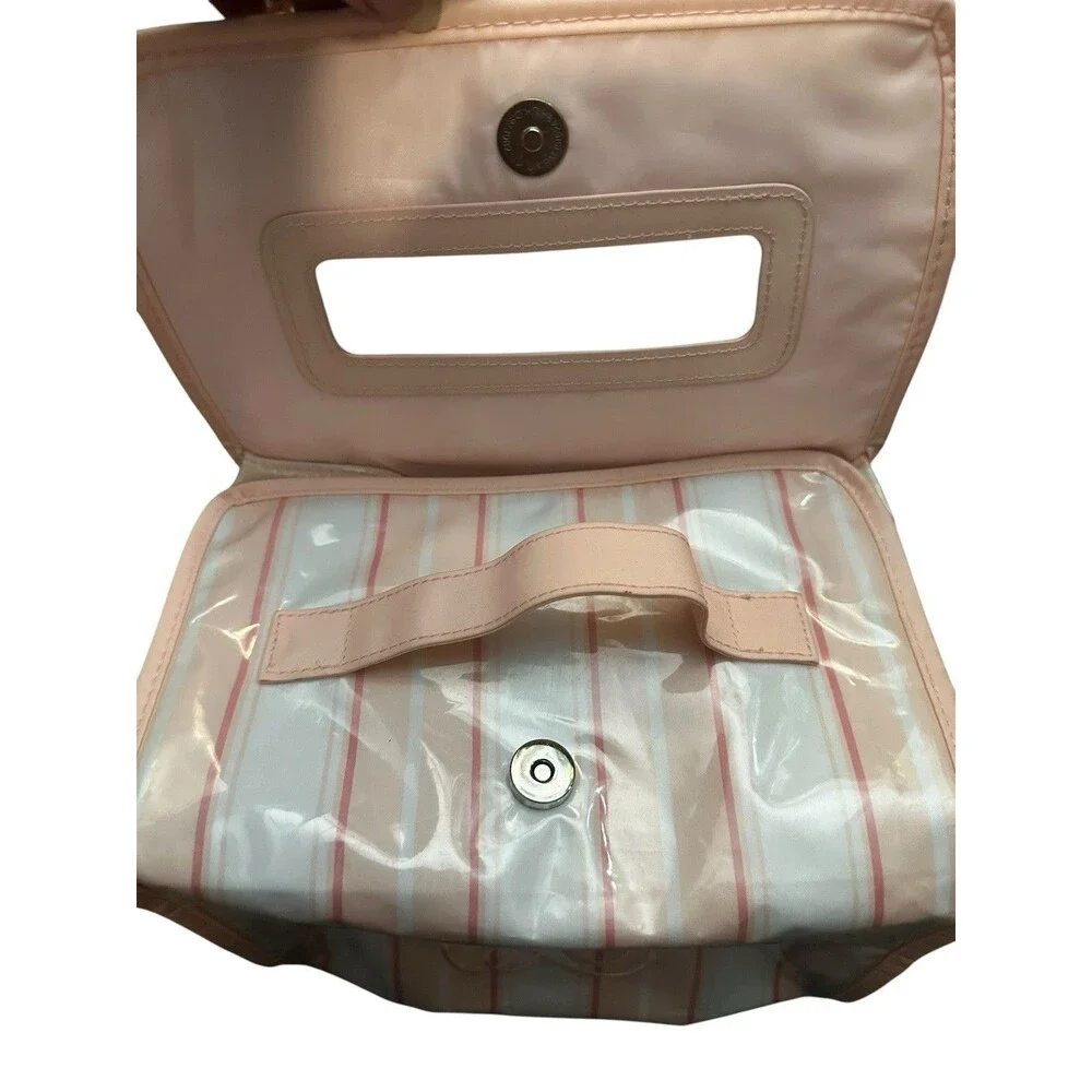 Ralph Lauren Vintage RLL Makeup Bag Embroidered Logo Striped Zip Travel Cosmetic